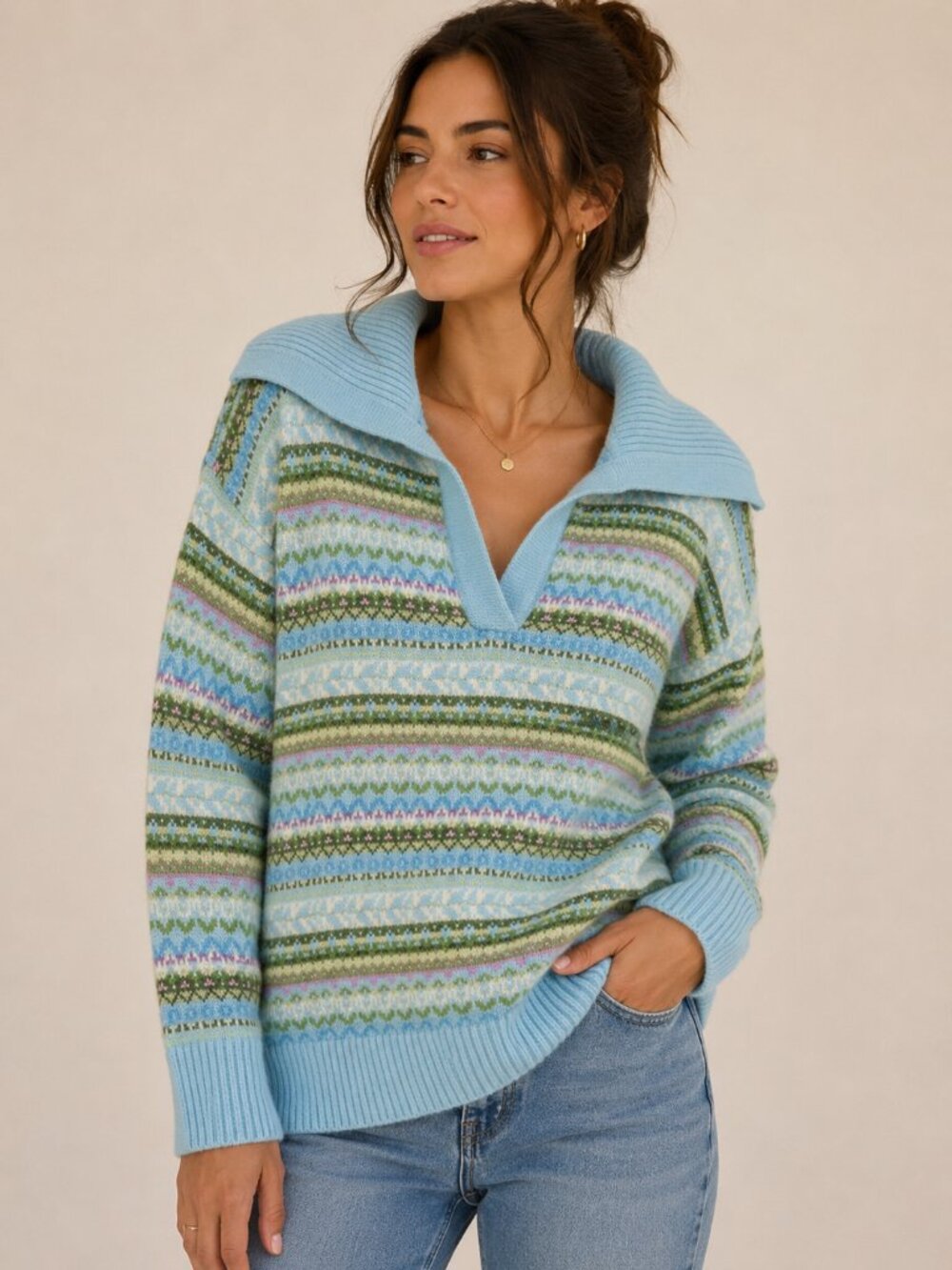 Talbots Plus Nordic Fair Isle Sweater Women’s 2X Blue Holiday Winter Knit
